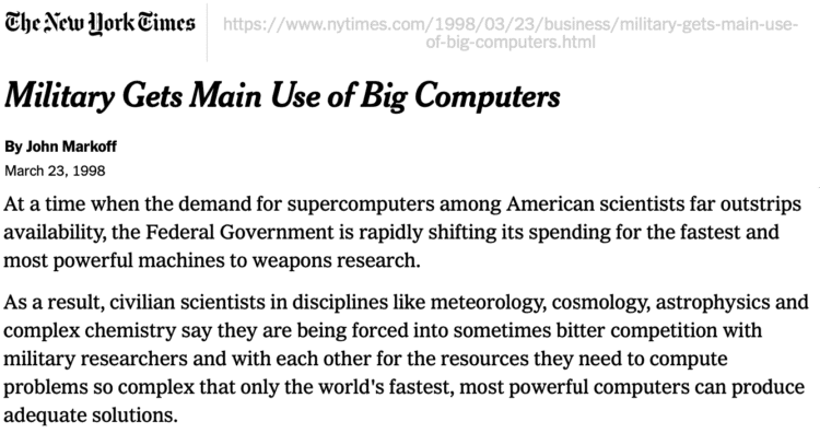 Military Gets Main Use of Big Computers – New York Times
