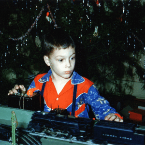 Young Larry with Model Train
